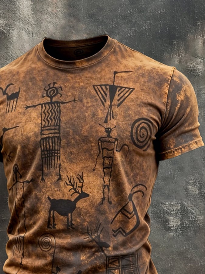 Camiseta retro estampado cuello redondo de manga corta para hombre