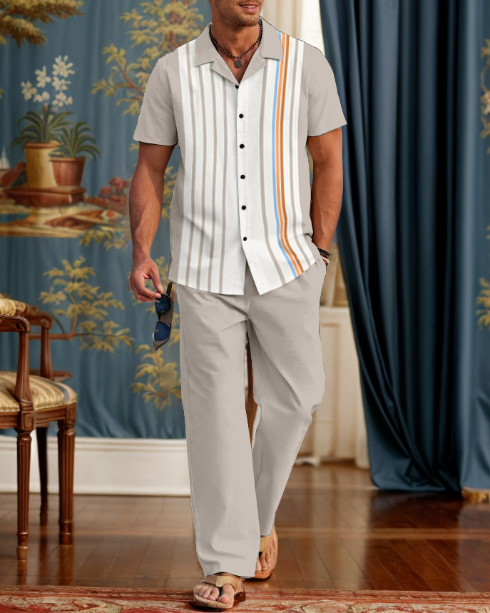 Camisa Rianmond clásico Bowling Contrasting rayas Walking Suit para hombre