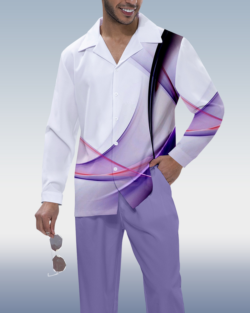 Suitmens Colorblock Gradient estampado de manga larga Walking Suit 228 para hombre