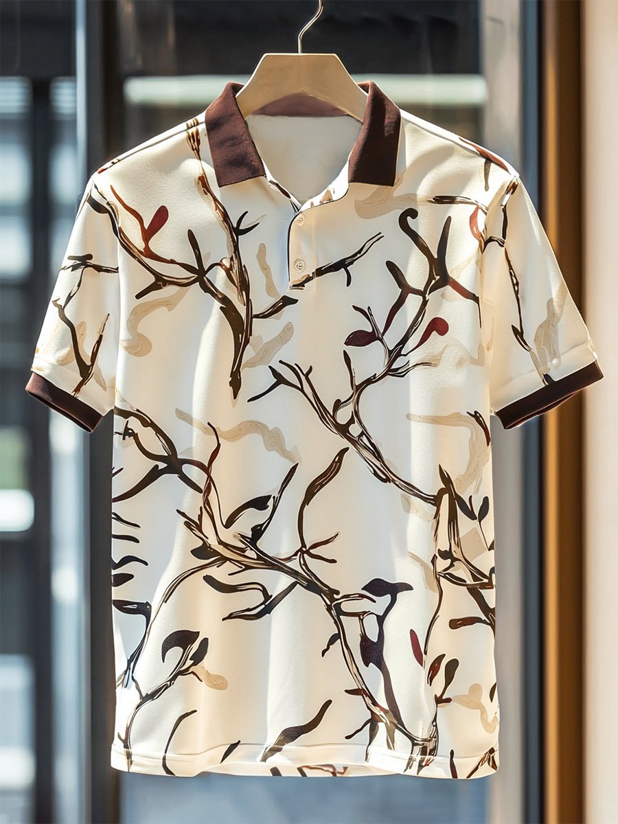 Camisa polo Resort floral estampado Button de manga corta para hombre