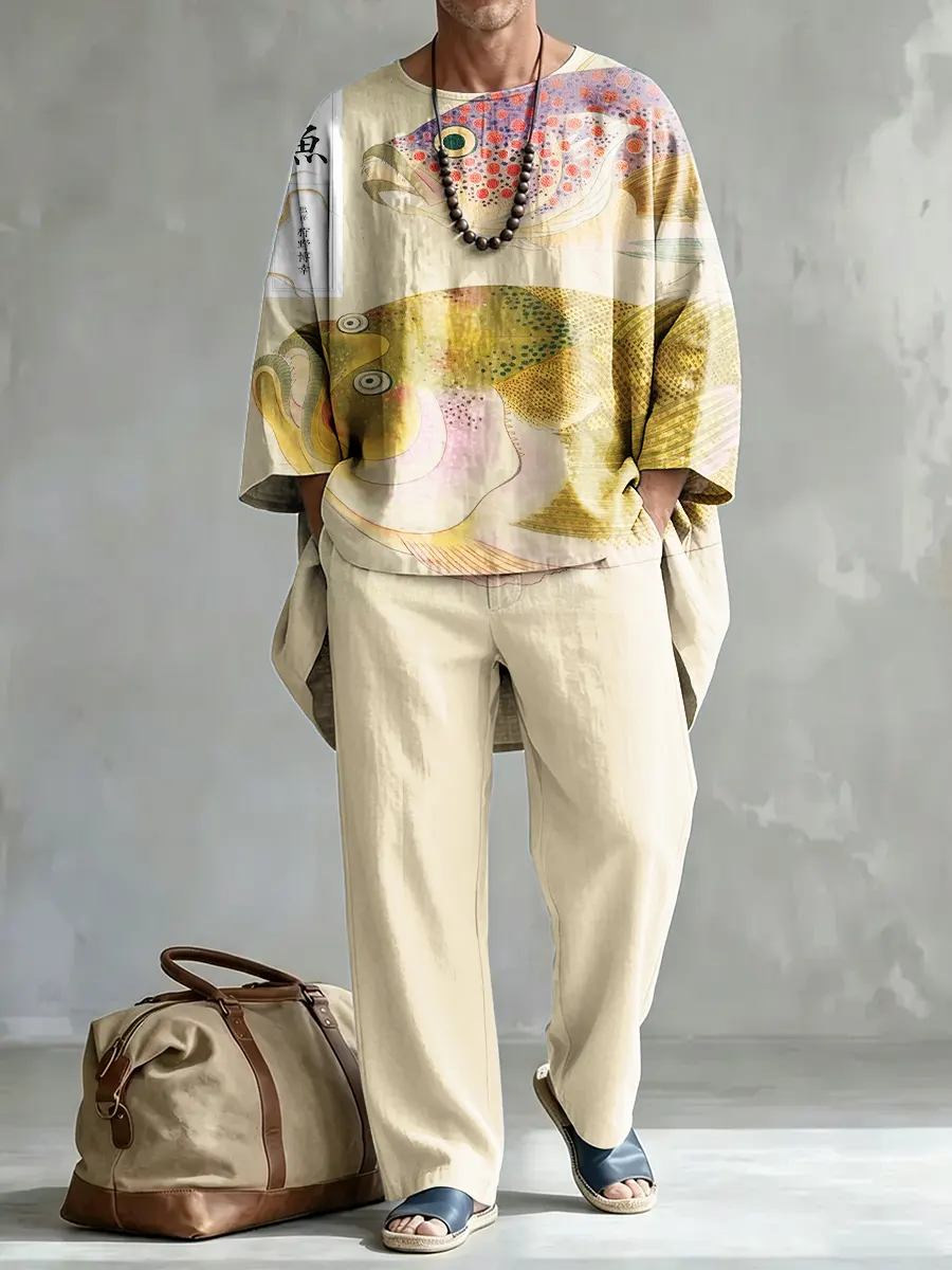 para hombre Abstract Art Print casual Comfort Crew Neck Top And pantalón conjunto de dos piezas