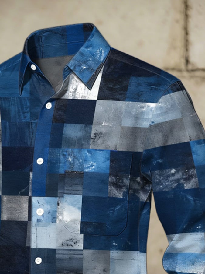 Camisa retro Abstract Art estampado Comfortable ejecutivo Style para hombre