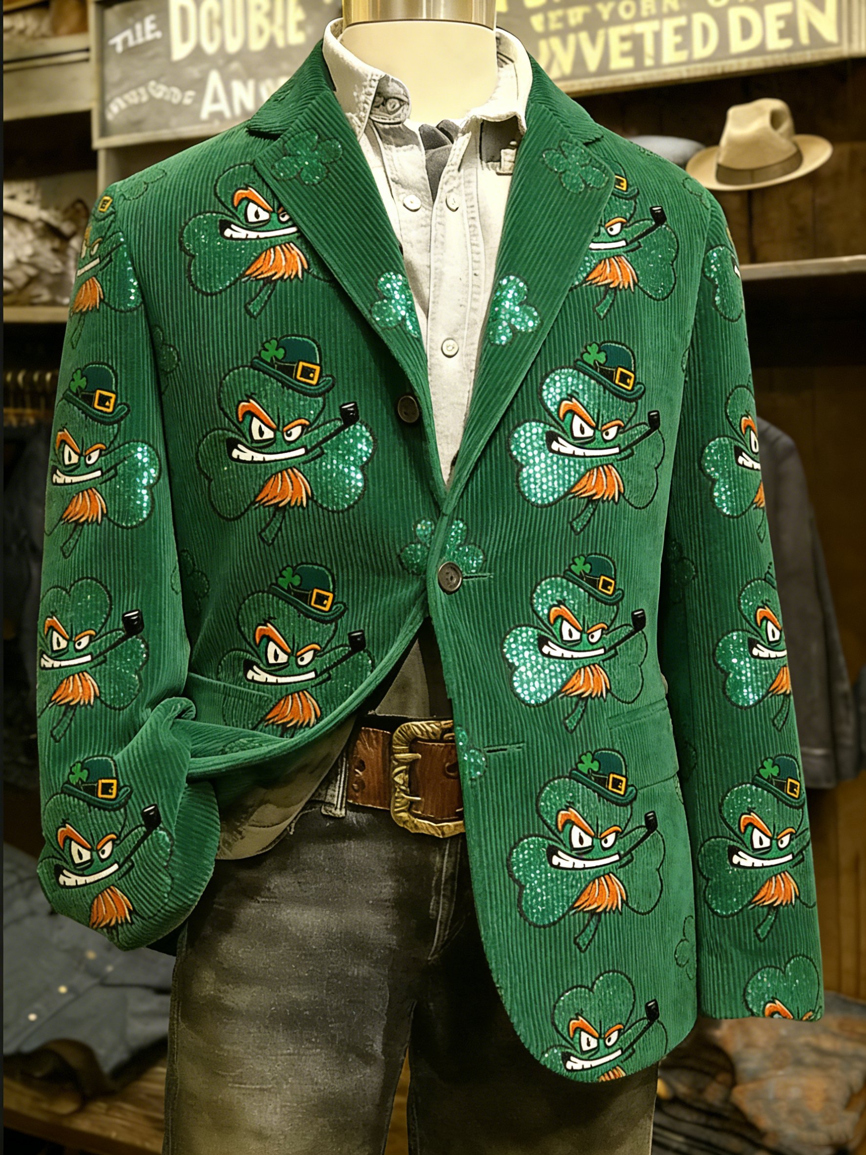 Chaqueta vintage Irish St. Patrick's Day Shamrock Lucky estampado casual para hombre