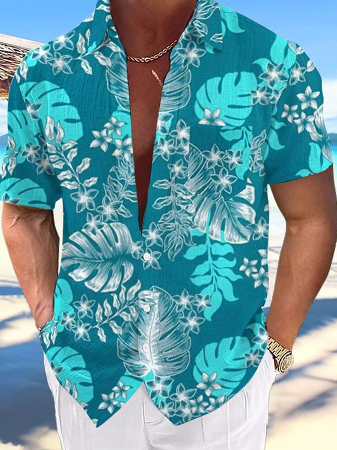Camisa Resort Hawaiian estampado casual de manga corta para hombre