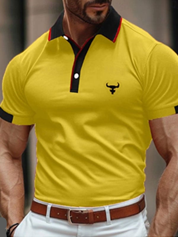 Camisa polo ejecutivo casual a rayas Button de manga corta para hombre