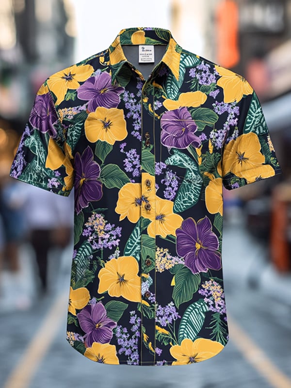 Camisa Beach Vacation floral de manga corta para hombre