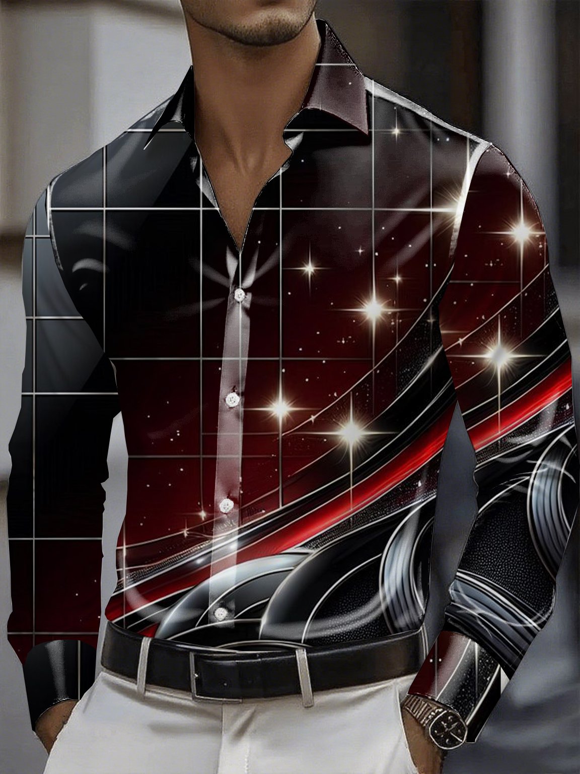 Camisa satén Luxe de manga larga con botones para hombre