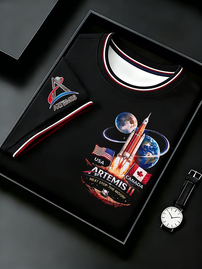Camiseta Next Stop The Moon USA And Canada Artemis II 2026 Rocket Launch estampado para hombre