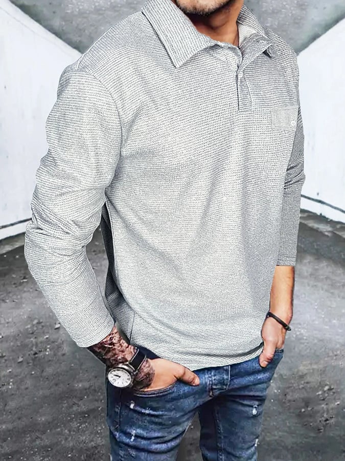 Camisa polo Waffle casual de color sólido Half Button para hombre