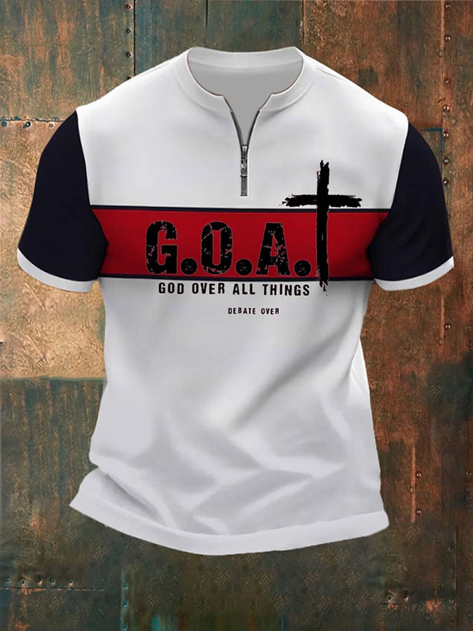 Camiseta GOAT God OVER ALL THINGS estampado cierre de manga corta para hombre