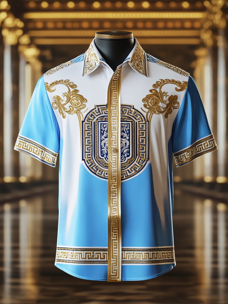 Camisa satén Luxe estampado de manga corta Button para hombre