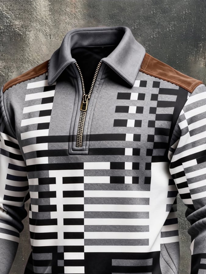 Sudadera retro en bloques de color estampado Color-Blocked con cierre para hombre