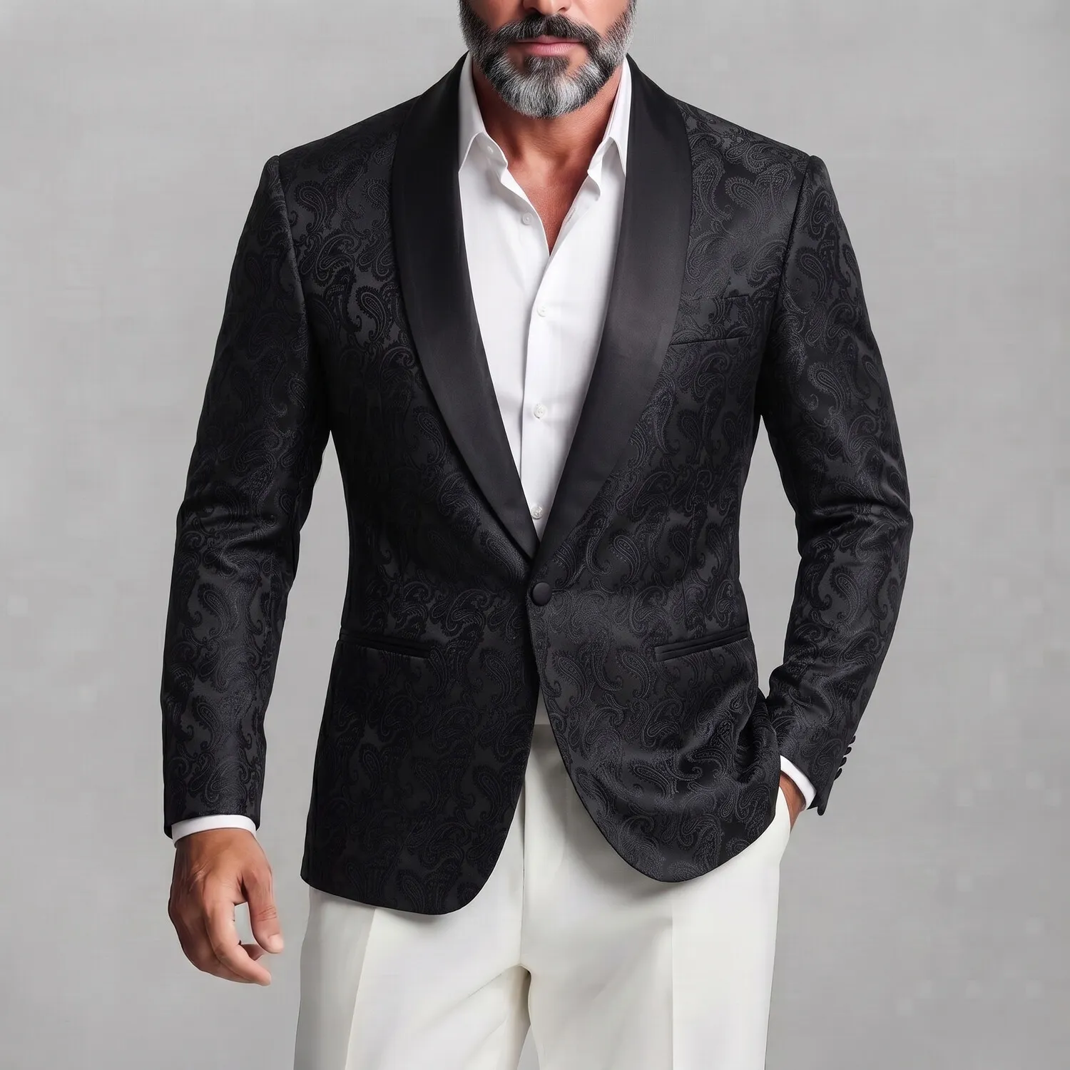 para hombre Party Royal Blue Paisley Pattern Contrast Shawl Lapel de corte entallado saco