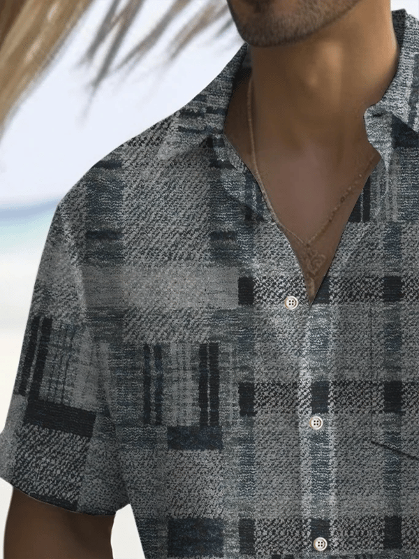 Camisa retro Hawaiian Vacation de manga corta para hombre