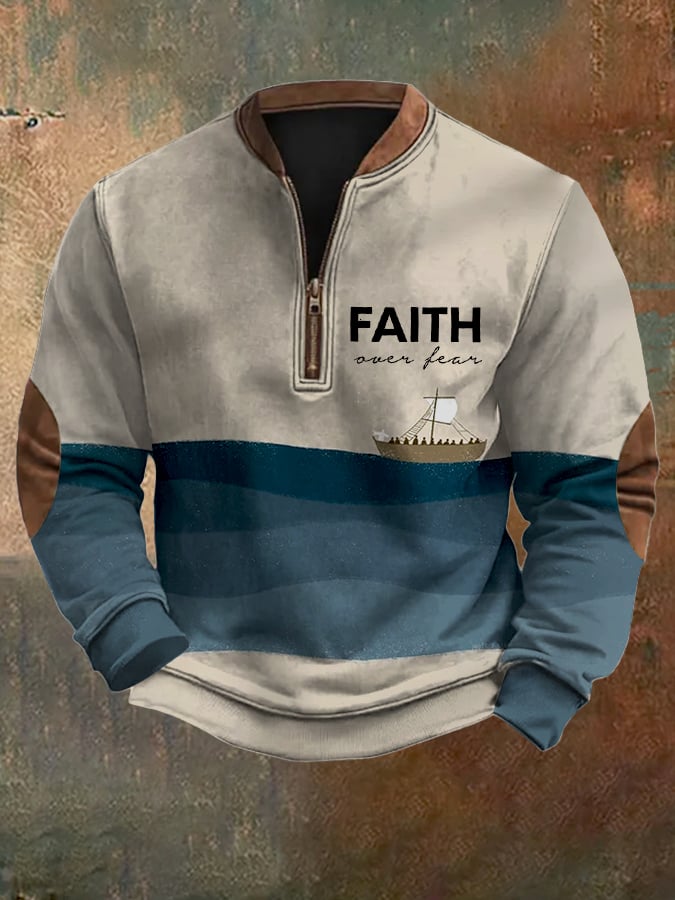 Sudadera Faith over Fear estampado Zip cuello para hombre