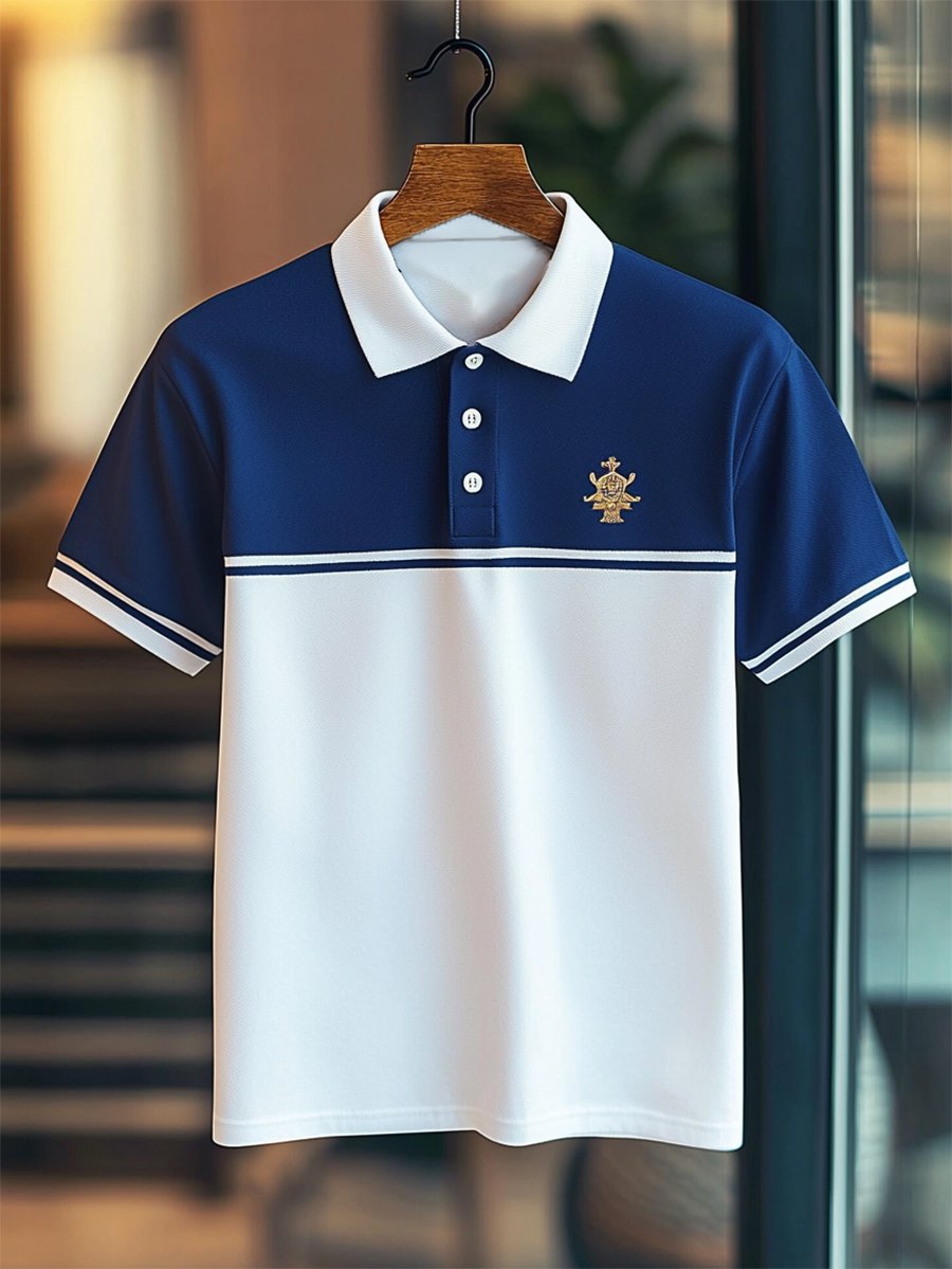 Camisa polo ejecutivo rayas Logo con botones de manga corta para hombre