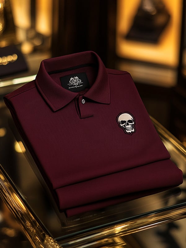 Camisa polo ejecutivo casual Skull estampado con botones para hombre