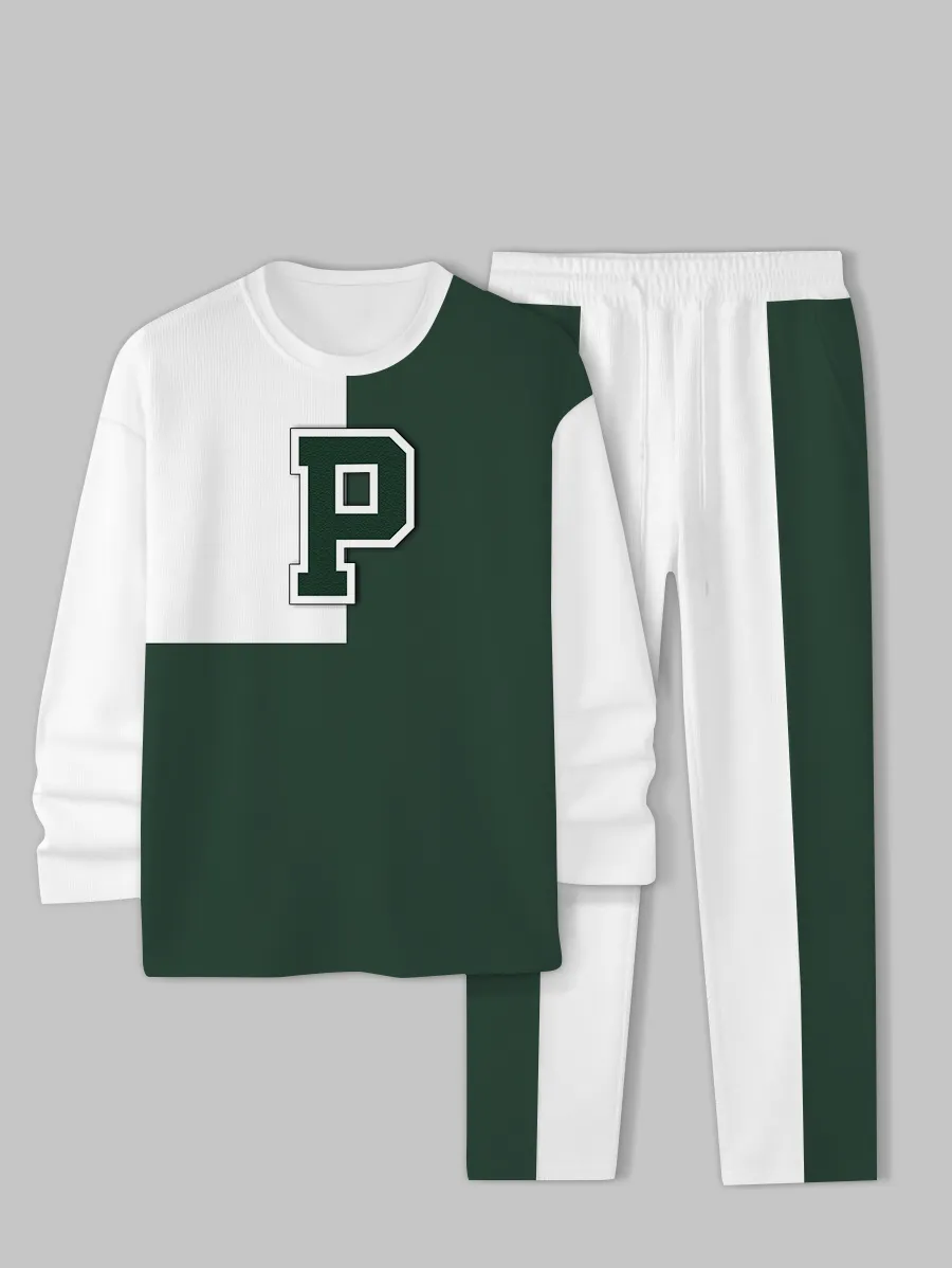 Simple Colorblock Round Neck casual Sports Set 0109 para hombre