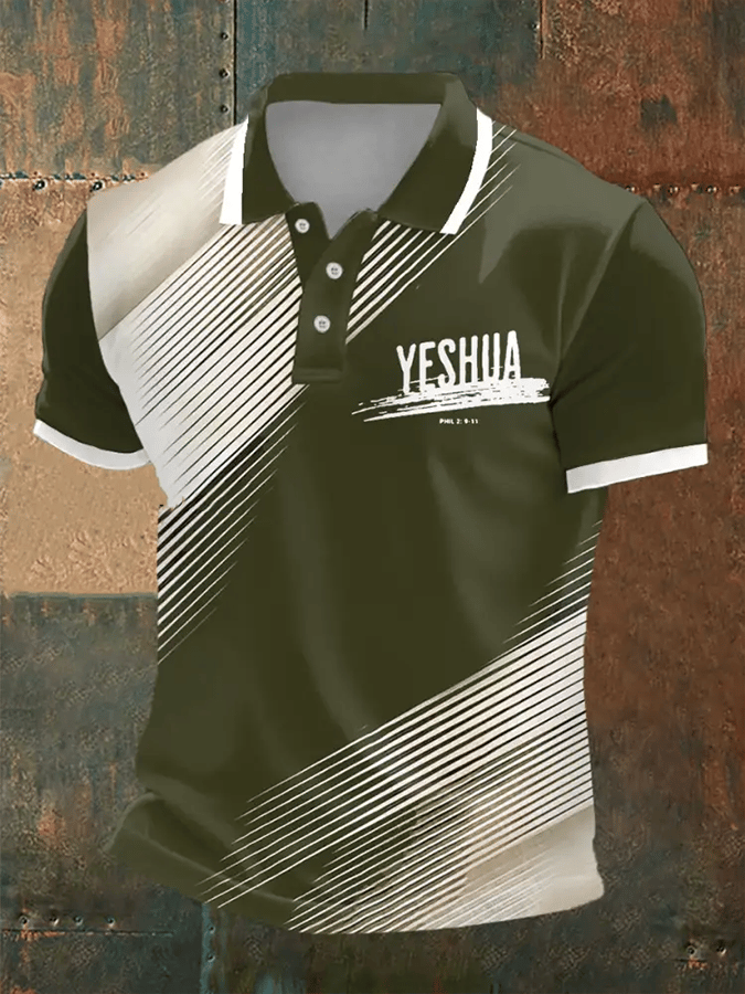 Camisa polo retro Faith casual estampado para hombre