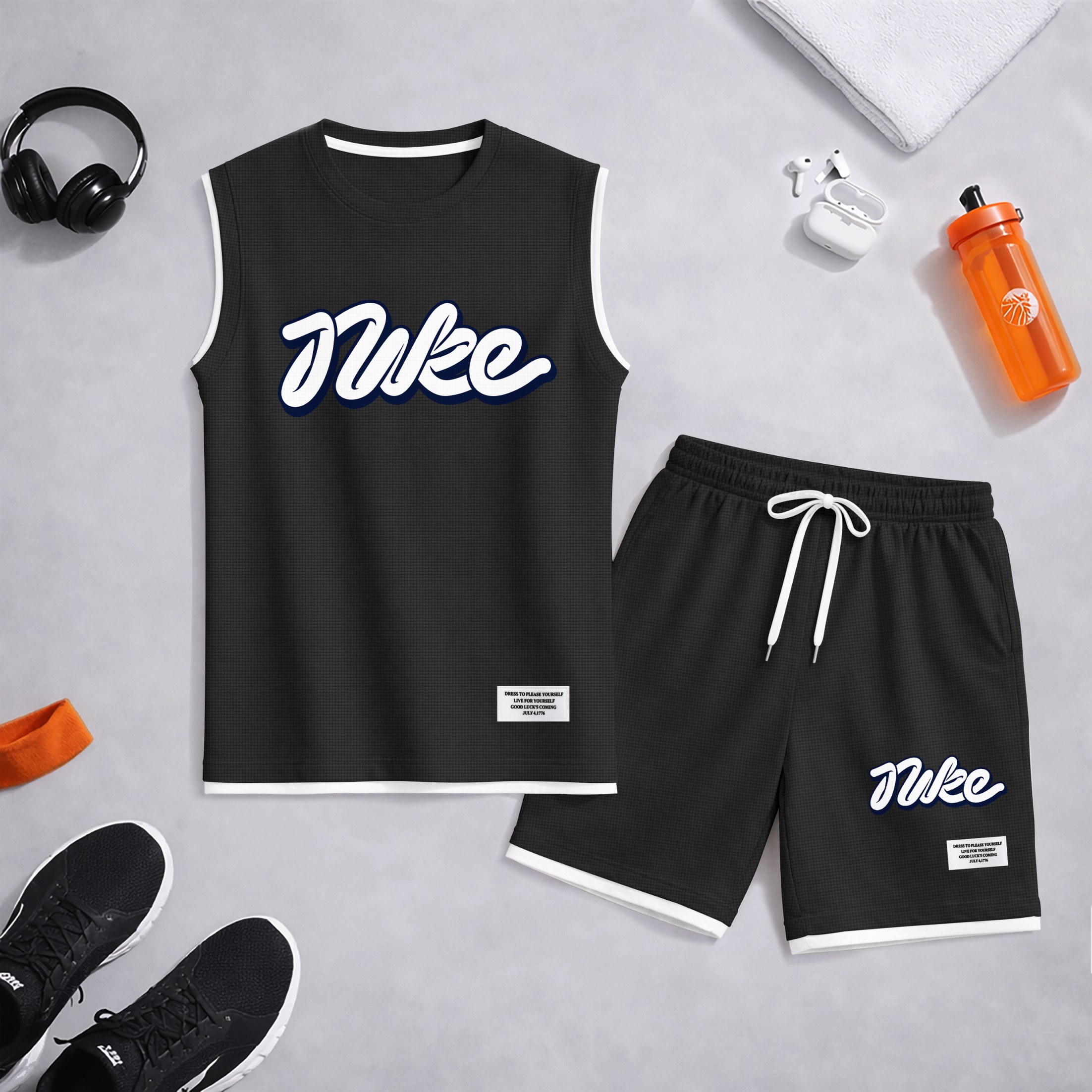 Shorts Graphic Letter Summer Set Sleeveless Tank Top & Matching Outfit, Lightweight casual Streetwear Athletic Set for Everyday & Holiday para hombre