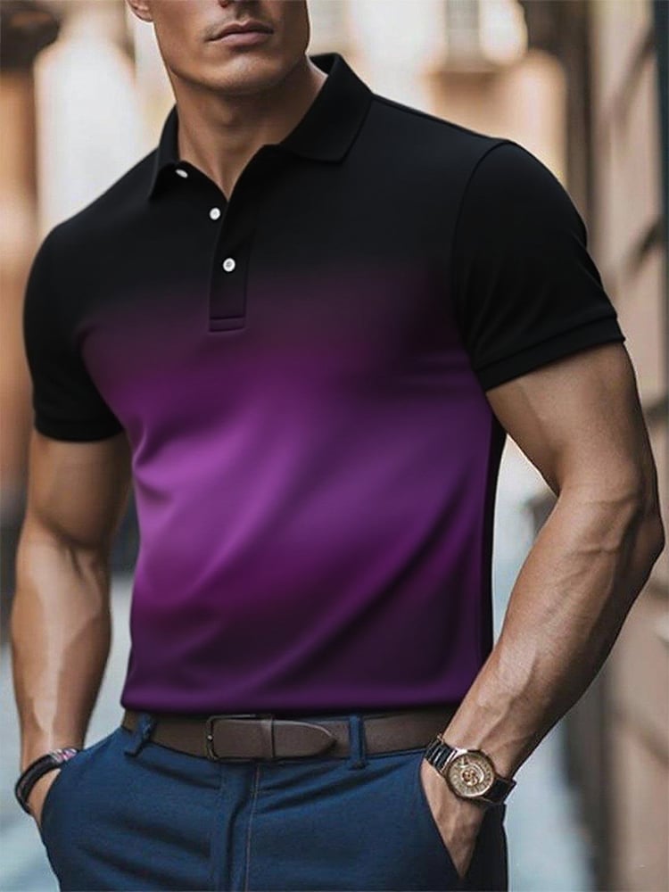 Camisa polo ejecutivo casual degradado Button de manga corta para hombre
