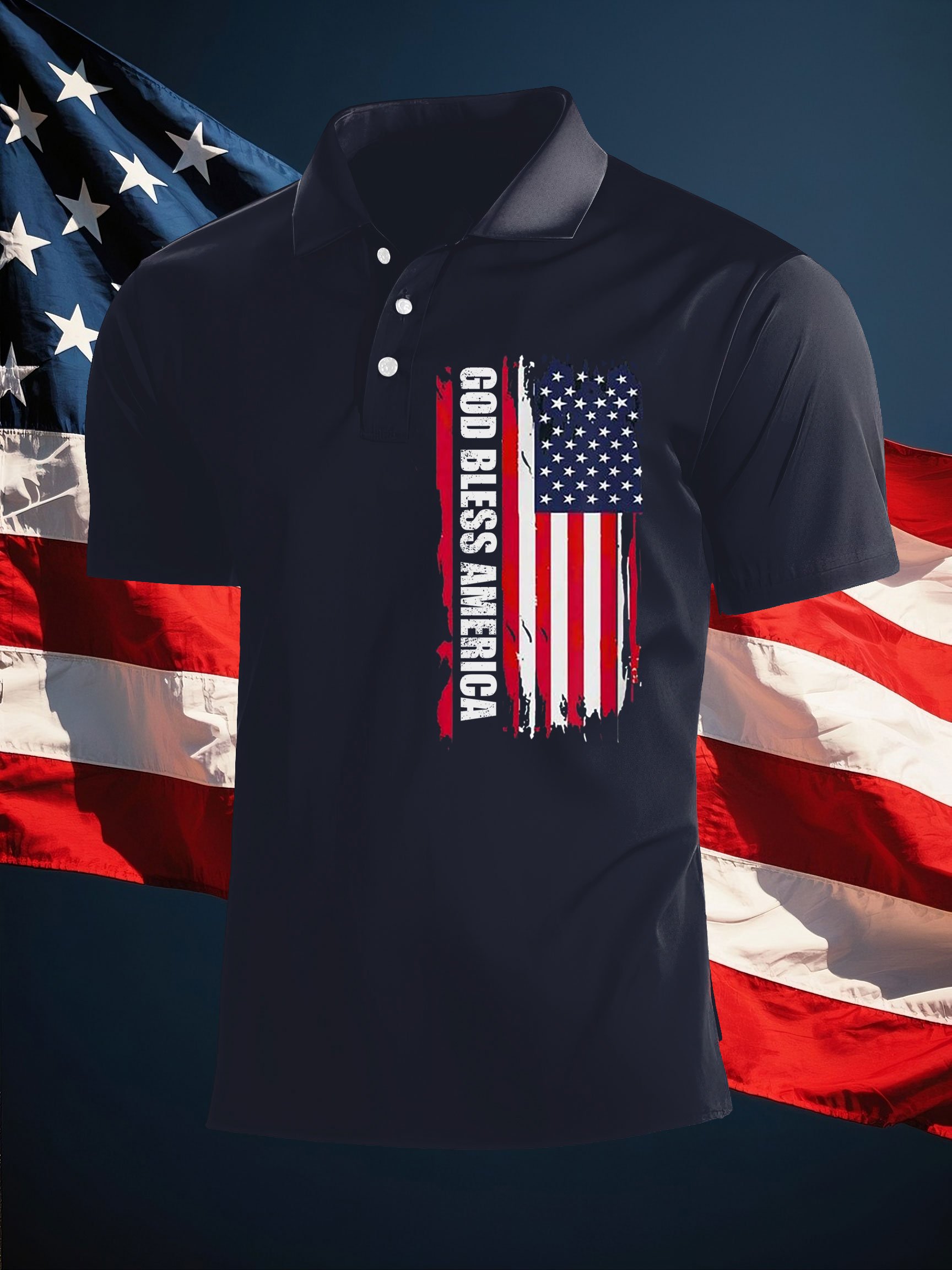 Camisa polo Independence Day God Bless America estampado para hombre