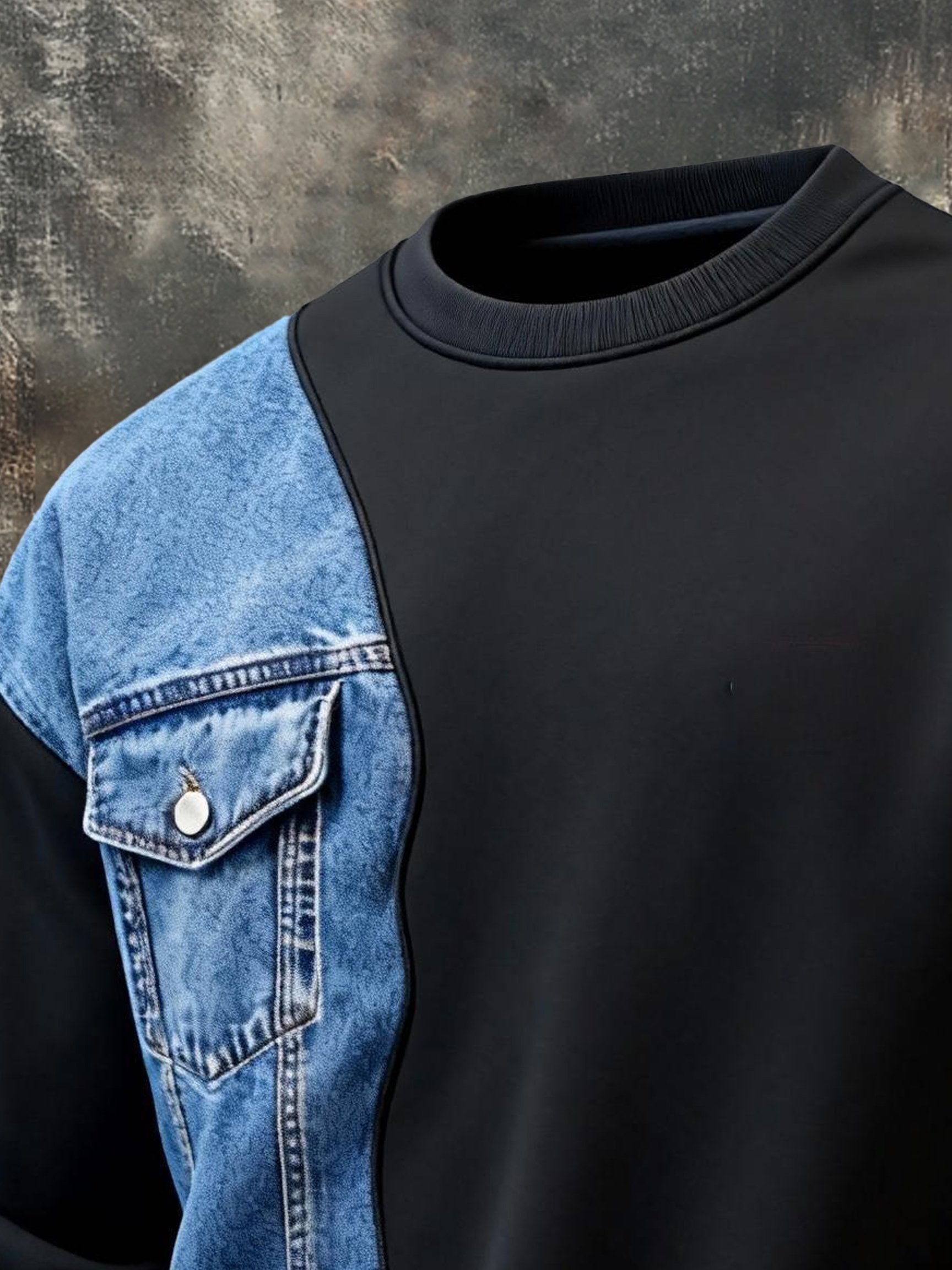 Sudadera vintage style color-block cuello redondo de manga larga para hombre
