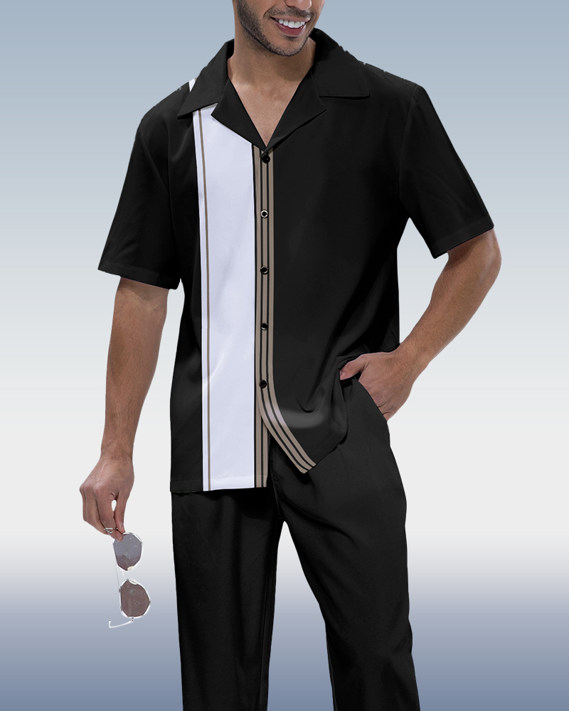 Rianmond Colorblock estampado de manga corta Walking Suit 214 para hombre