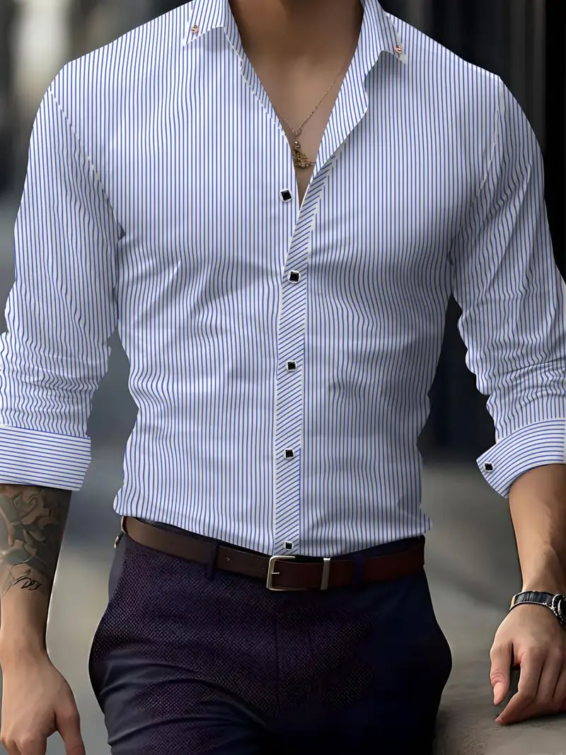 Camisa Street Style ejecutivo casual estampado de manga larga para hombre