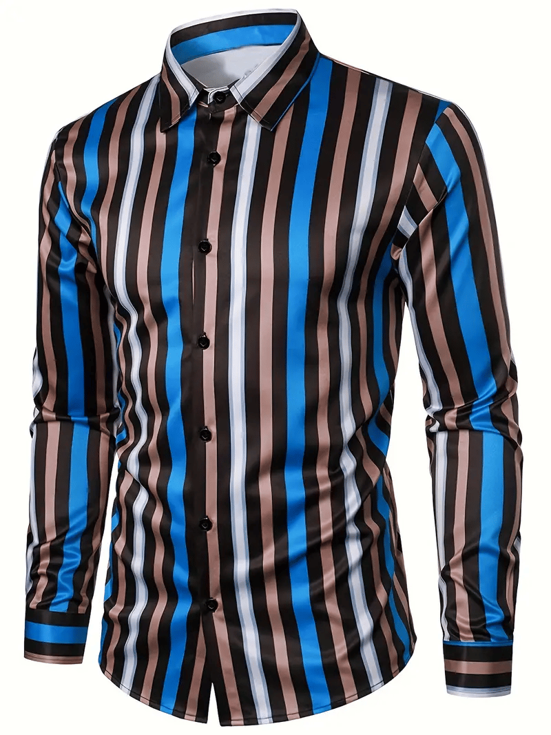 Camisa rayas estampado ejecutivo de manga larga para hombre