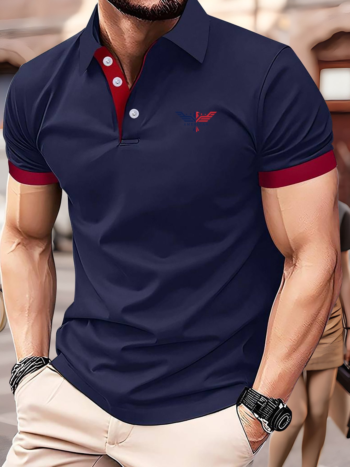 Camisa polo ejecutivo casual a rayas Button de manga corta para hombre