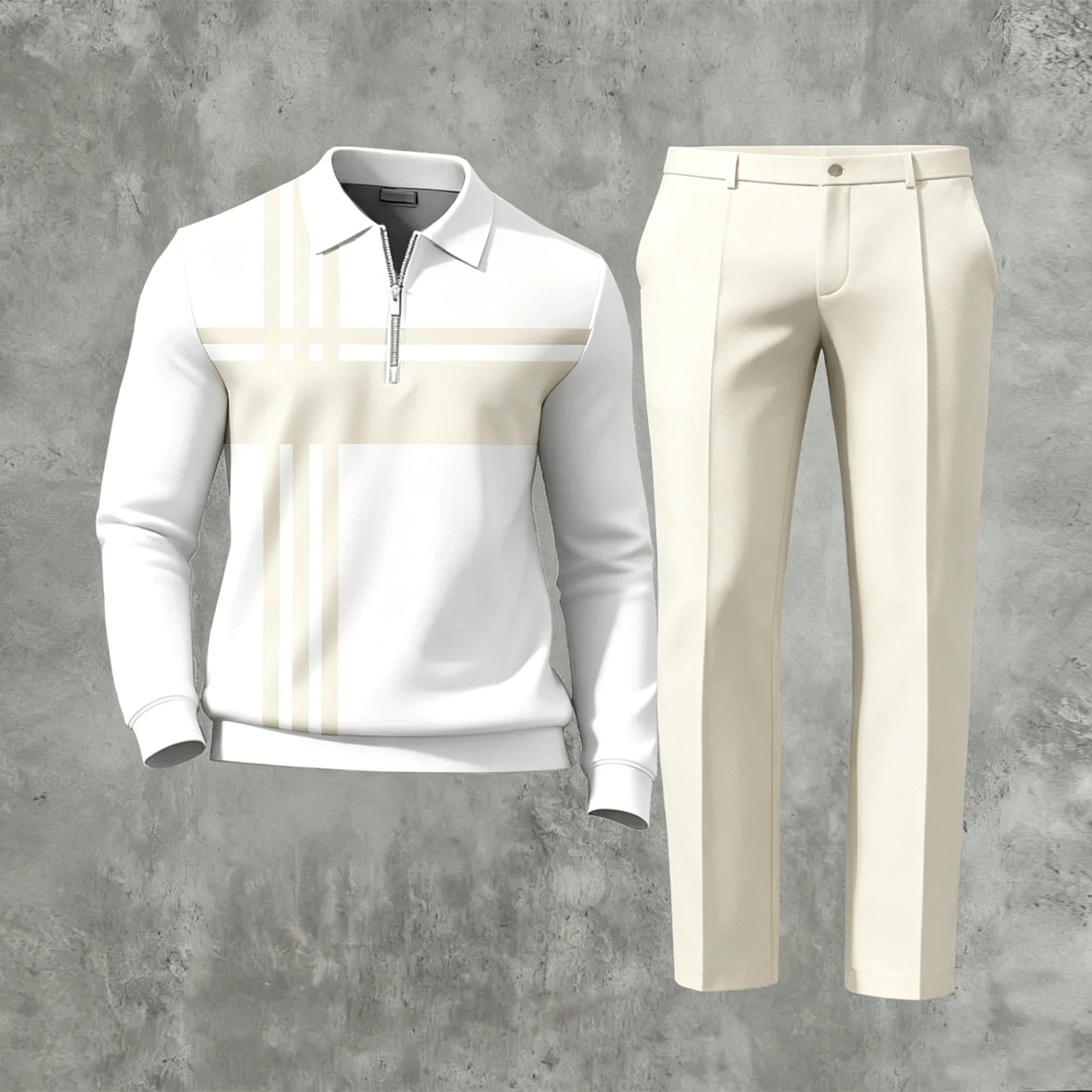 Conjunto de dos piezas casual Off-White Geometric estampado de manga larga And pantalón para hombre