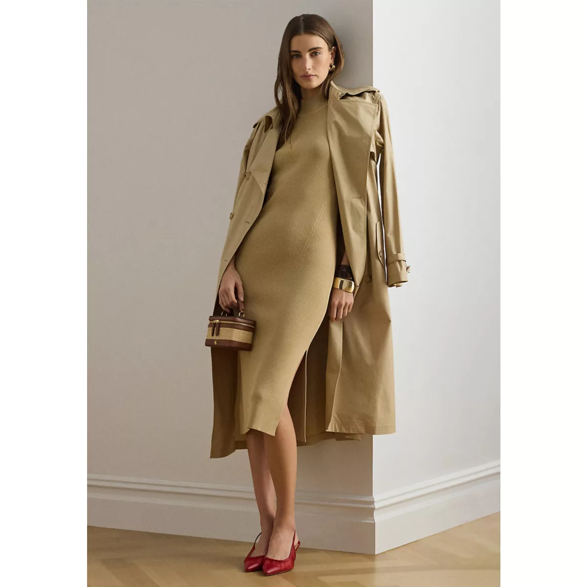 Women's Ribbed Sleeveless Mock neck Sweater Dress - 1