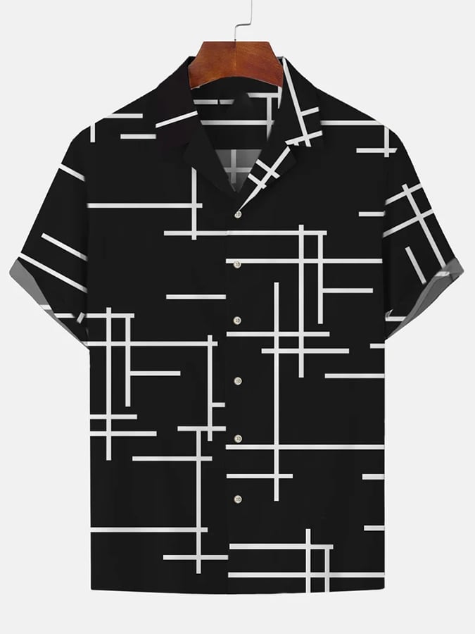 Camisa Leisure Holiday Geometric estampado de manga corta para hombre