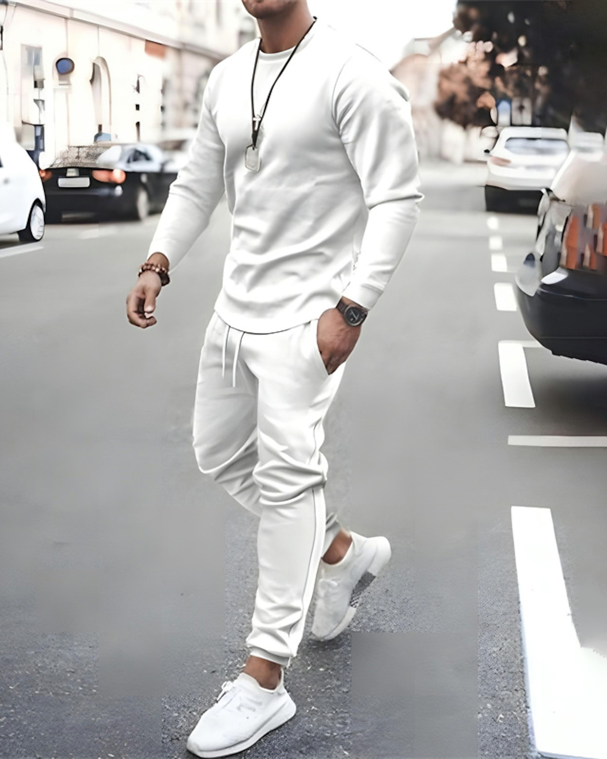 Casual de color sólido de manga larga sports set 7 colors para hombre