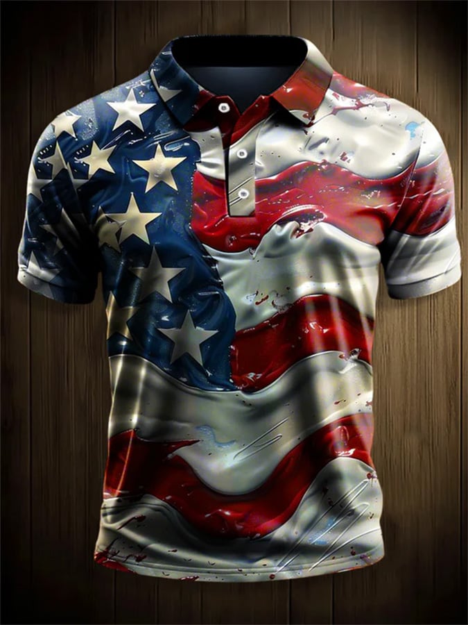 Camisa polo American Flag Art estampado de manga corta para hombre