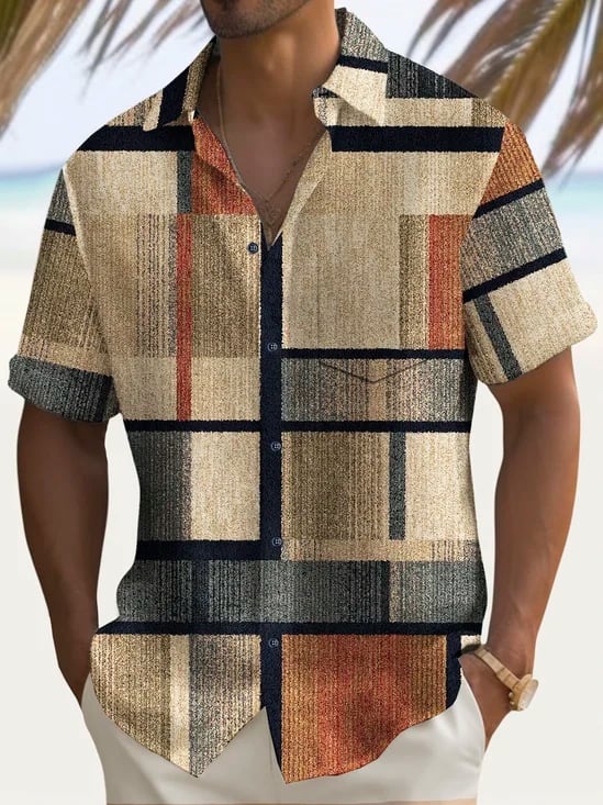 Vintage Geometric estampado Chest Pockecamiseta Plus Size High Waiscamiseta para hombre
