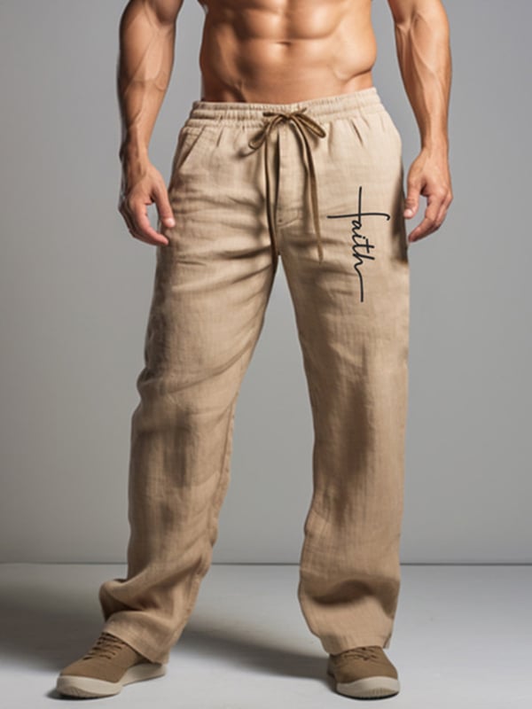 Pantalón Drawstring Elastic Waist Straight Comfortable And transpirable para exterior Vacation Beach Vacation casual para hombre