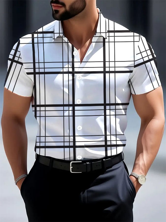 Camisa casual ejecutivo geométrico para hombre