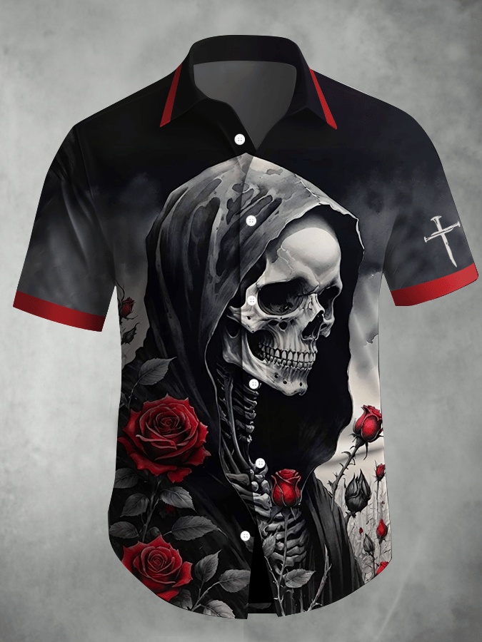 Camisa Dark Skull estampado vintage casual para hombre
