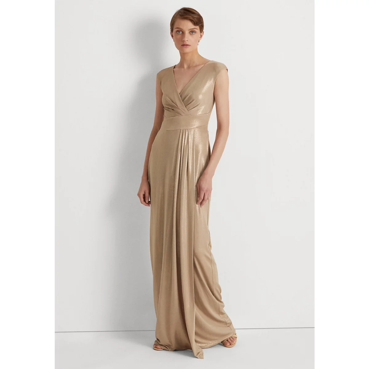 Foil-Print Jersey Surplice Gown - 1