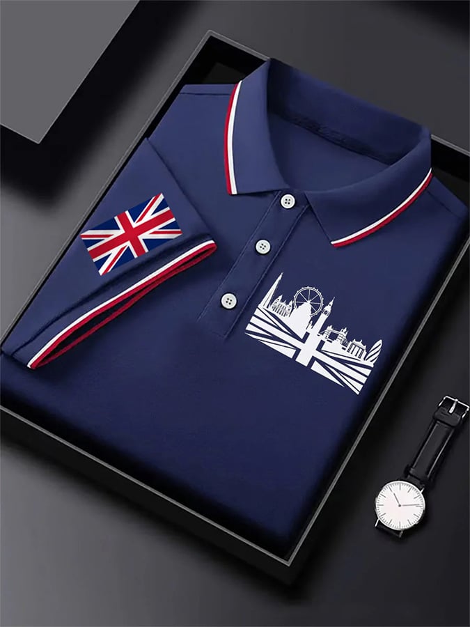 Camisa polo UK gráfico estampado de manga corta ejecutivo para hombre