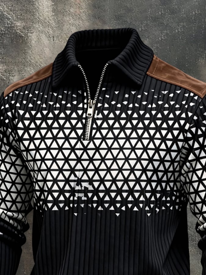 Sudadera retro en bloques de color estampado Color-Blocked con cierre para hombre