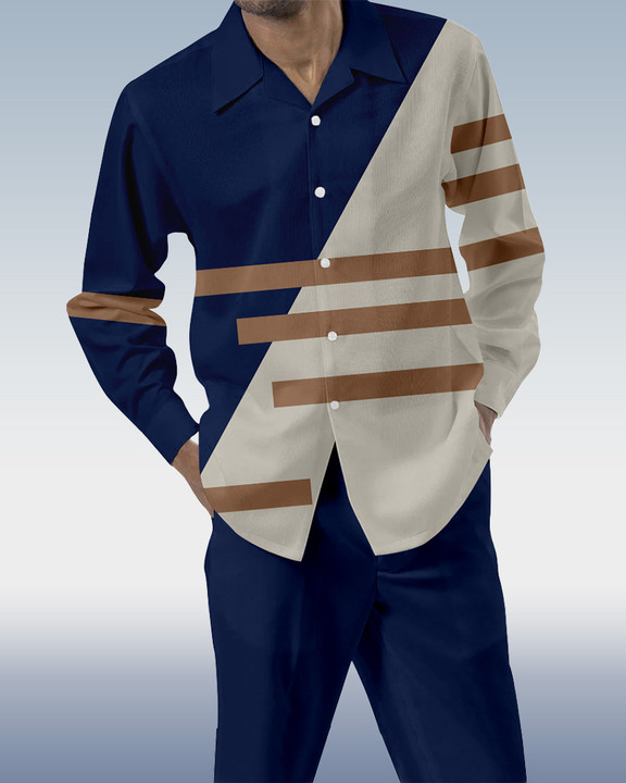 Suitmens en bloques de color estampado de manga larga Walking Suit 196 para hombre