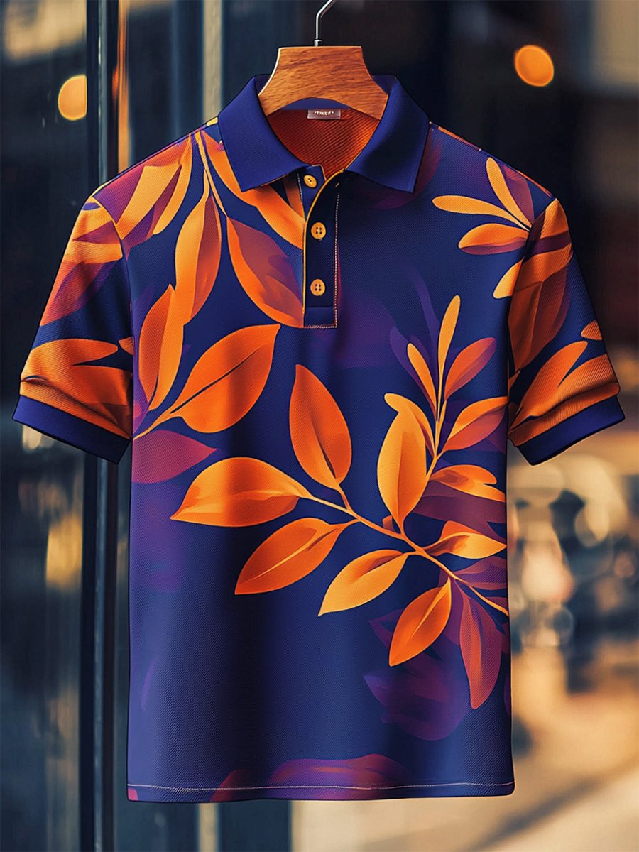Camisa polo Resort floral estampado Button de manga corta para hombre