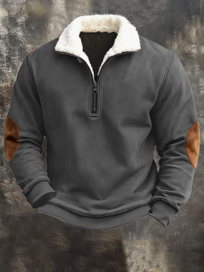 Sudadera vintage desgastado Plush solapa Warm para hombre