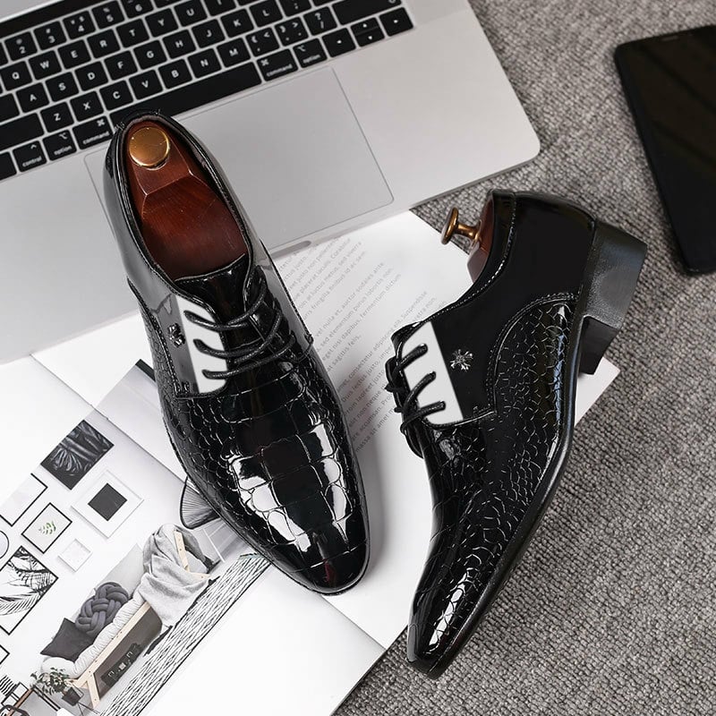 Zapatos ejecutivo formal casual Embossed Lace Up Faux cuero Patant para hombre