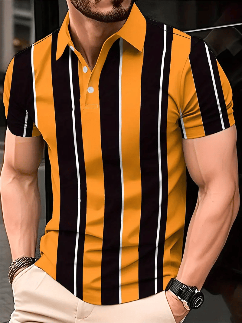 Camisa polo ejecutivo rayas Logo con botones de manga corta para hombre
