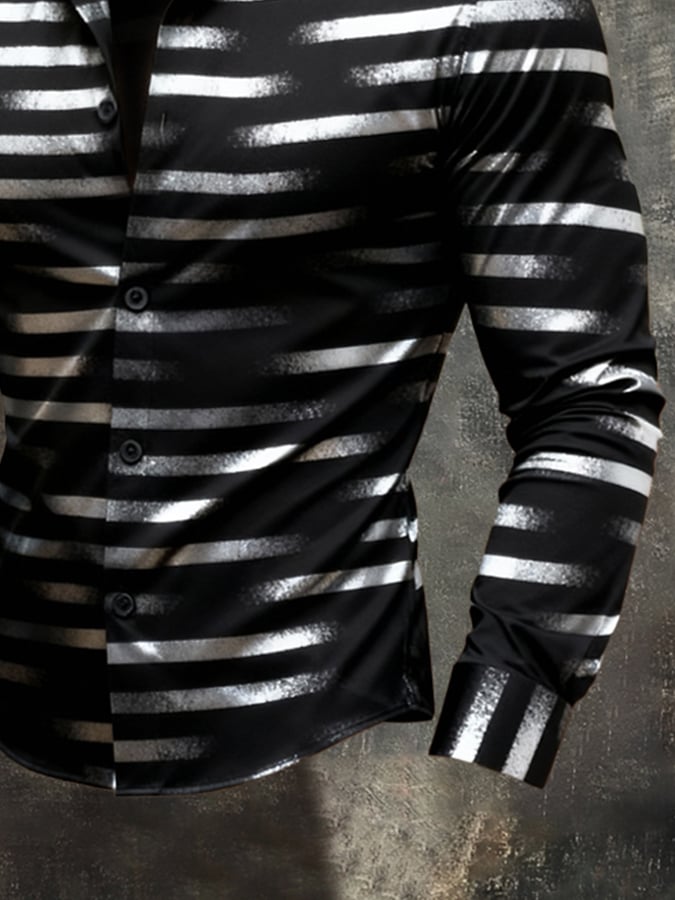 Camisa vintage Color-Block estampado de manga larga para hombre