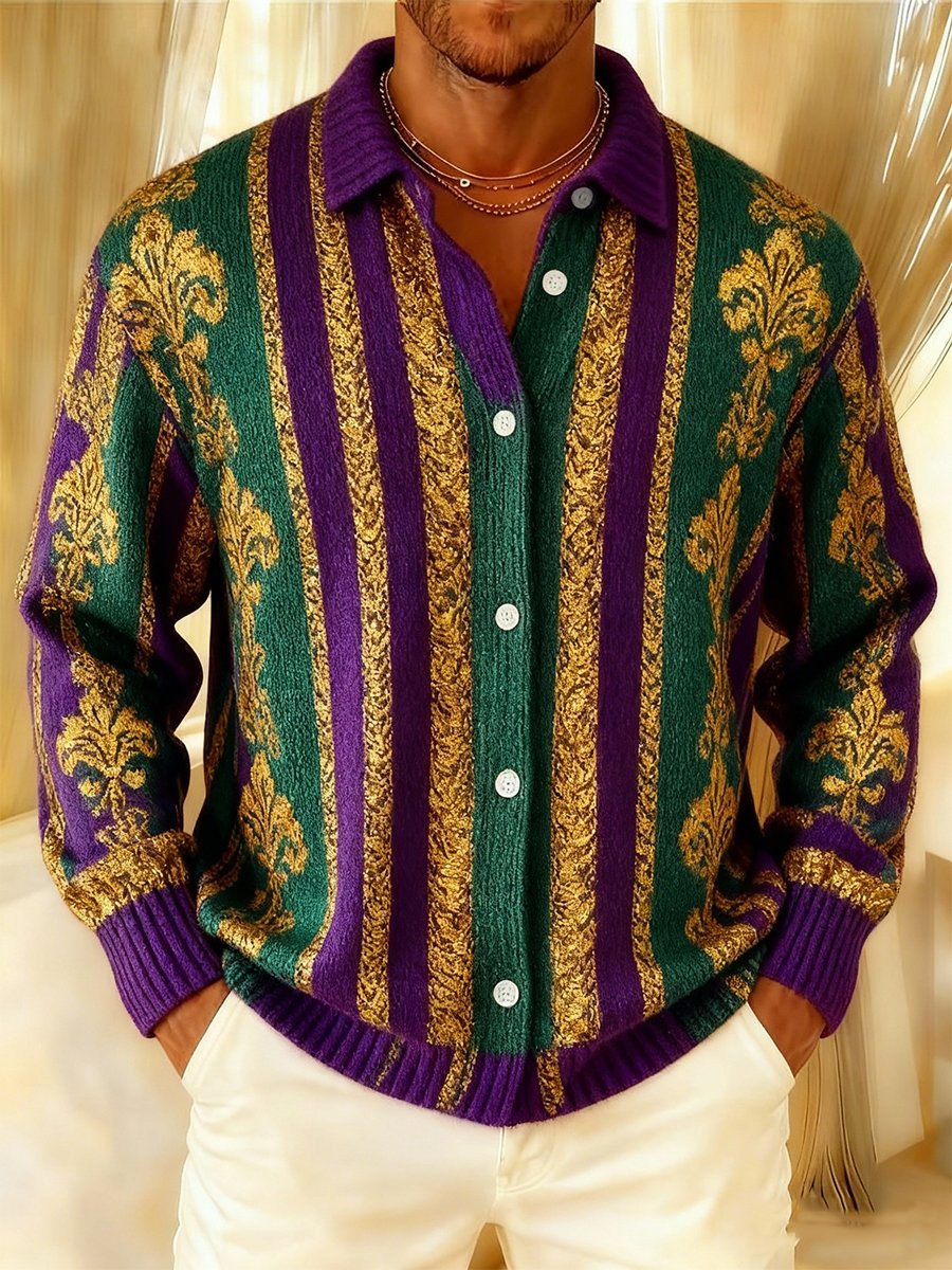 Cárdigan Mardi Gras estampado Sweater para hombre